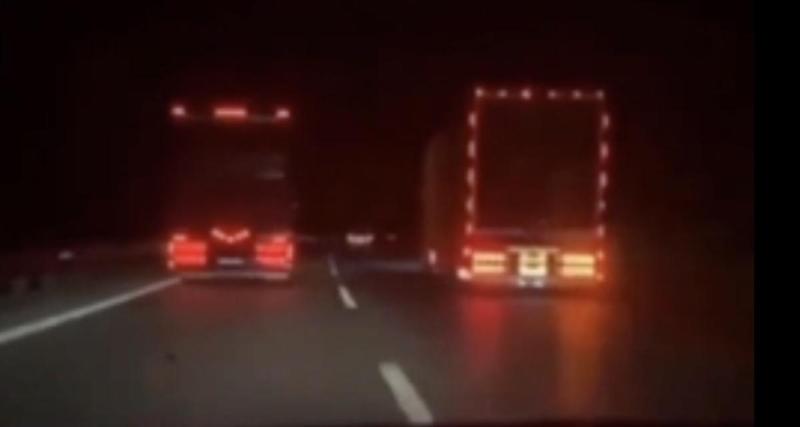  - VIDEO - Ces deux poids lourds font la course sur l'autoroute, de nuit en plus de ça