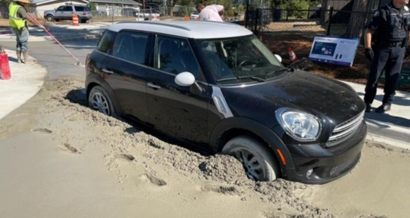  - Elle vole une Mini Cooper, son escapade prend fin dans du béton fraîchement coulé