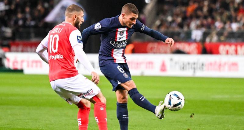  - Marco Verratti fulmine l'arbitrage à la mi-temps de Reims-PSG