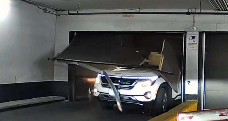  - Cet automobiliste défonce la porte du garage, il n'avait pas de temps à perdre