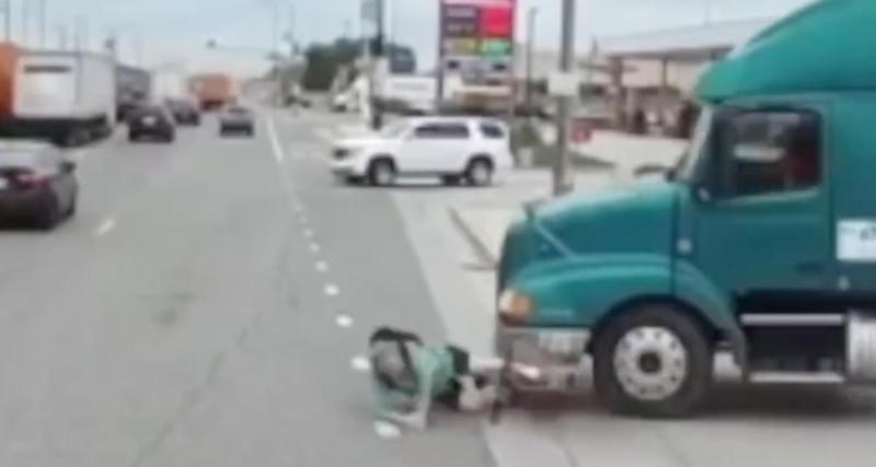  - Incident à la station-service, la cycliste échappe de justesse à ce camion imprudent