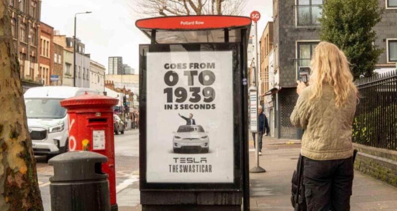  - La Tesla Swasticar fait fureur au Royaume-Uni : découvrez cette fausse pub contre Elon Musk