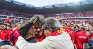Le Mans : Thierry Gomez exulte après la montée en Ligue 2