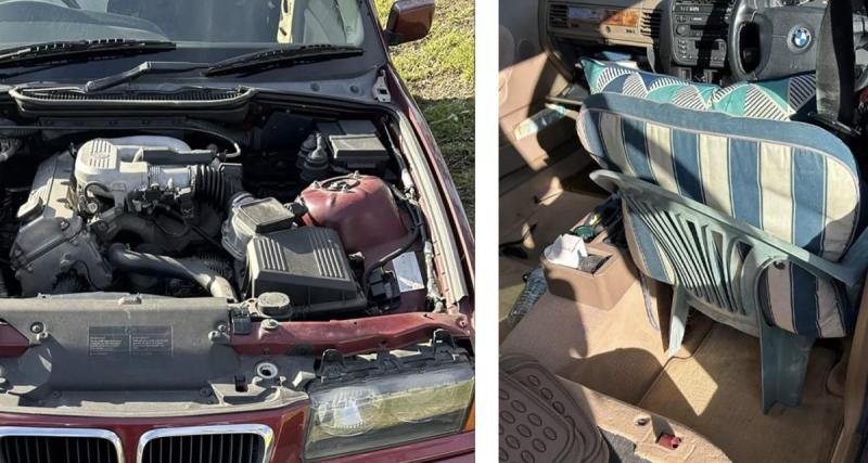  - Une BMW sans capot… ni siège conducteur : il roulait assis sur une chaise de jardin