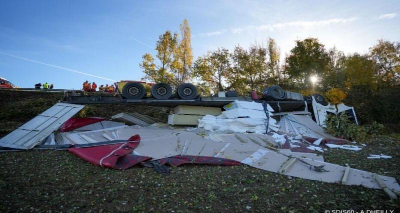  - Il freine trop tard pour éviter une BMW : son camion finit sur le toit dans un champ !