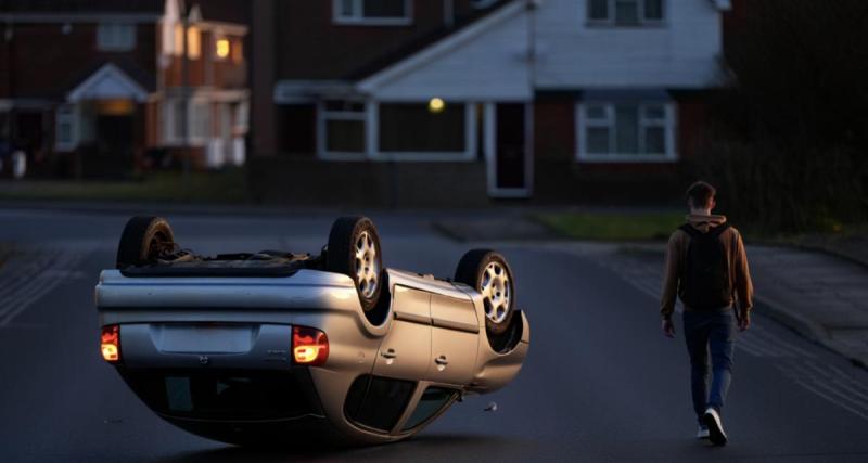  - Un conducteur retourne sa voiture au milieu de la route et rentre dormir chez ses parents