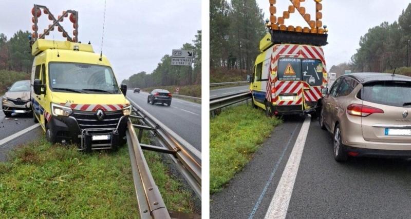  - Le fourgon d'un patrouilleur de VINCI violemment percuté et projeté contre une barrière : c'est le 46e véhicule heurté en pleine intervention