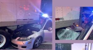 Un conducteur utilise son téléphone au volant, il finit littéralement sous un semi-remorque