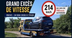 Flash à 214 km/h sur une route nationale, permis retiré et voiture en fourrière : "La vitesse tue"