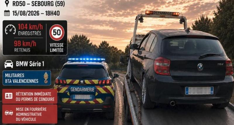 Contrôlé à 104 km/h dans une zone limitée à 50 : permis retenu, voiture en fourrière… le chauffard ne roulera plus de sitôt