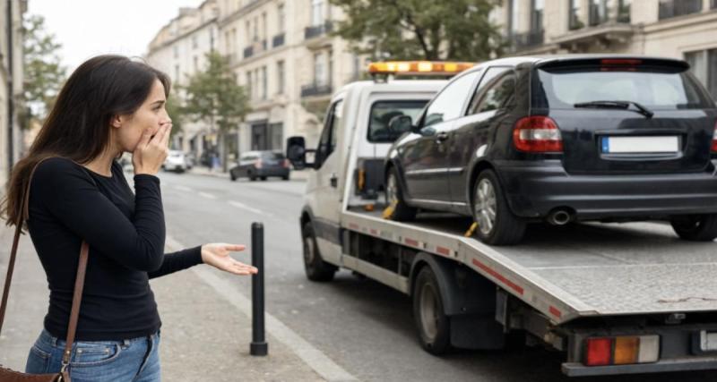  - Elle voit sa propre voiture chargée sur un camion-plateau et comprend qu’elle est en train d’être volée
