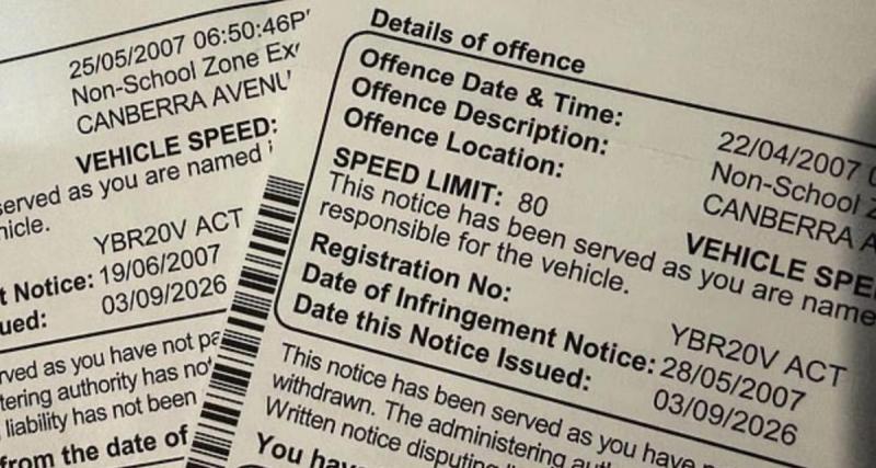 Il reçoit deux amendes pour excès de vitesse… près de 20 ans après les faits
