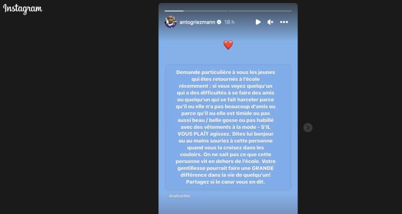 Le magnifique et émouvant message d’Antoine Griezmann contre le harcèlement scolaire - « S’il vous plaît, agissez »