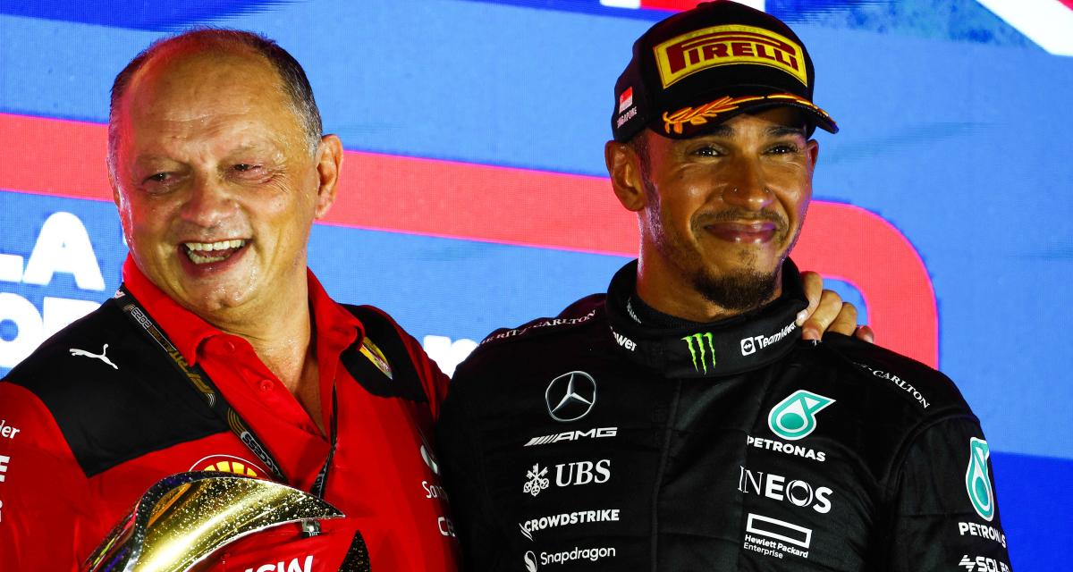 Frédéric Vasseur (à gauche) va retrouver Lewis Hamilton (à droite) en 2025 chez Ferrari.